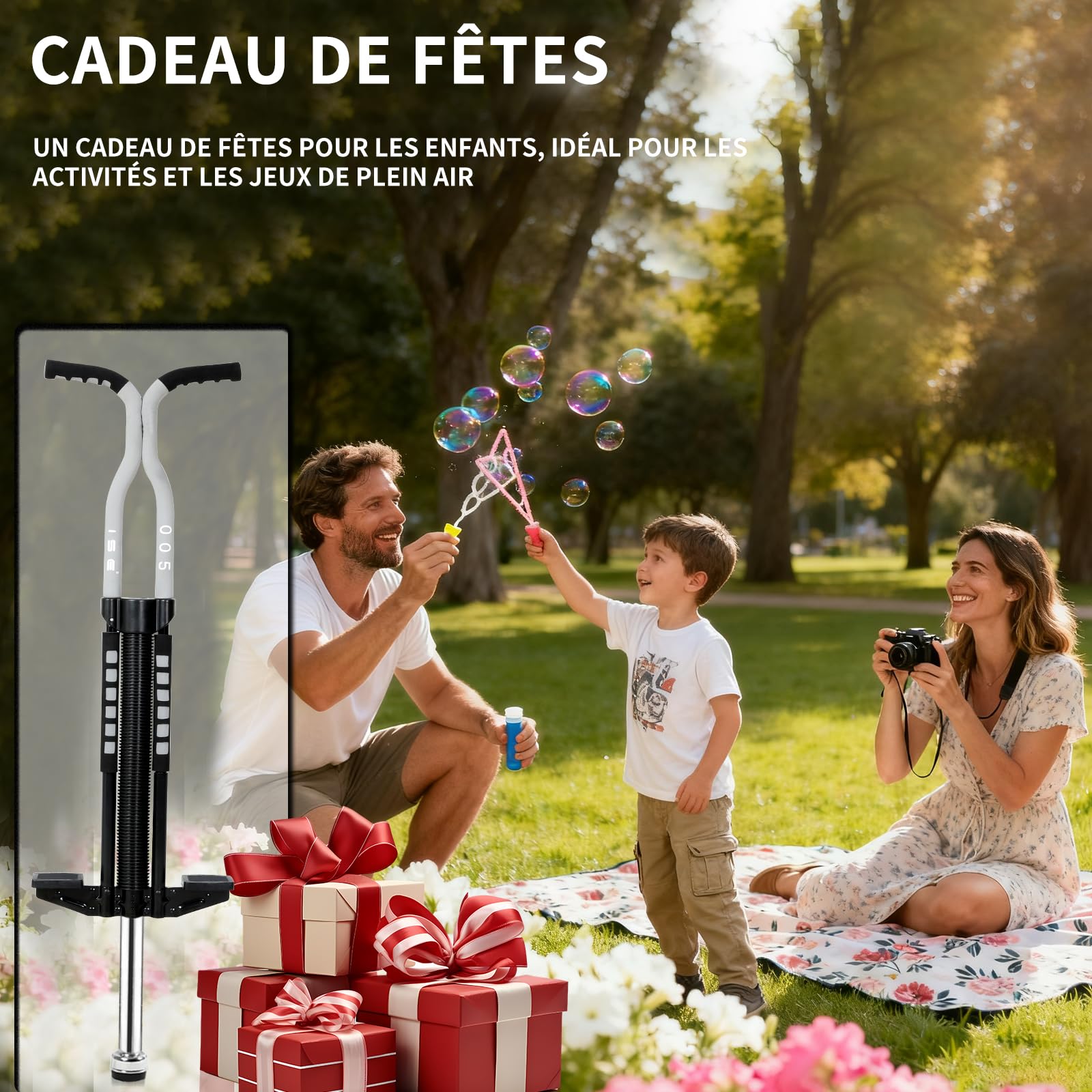 ISE Bâton Sauteur Enfant, Baton de Saut, Baton Sauteur Enfant, Jeux d'Extérieur, Divertissement Parents-Enfants et Jeux Amusants, Jouets d'Extérieur pour Enfants, SY-ST005 (Gris) Cadeaux de Fêtes