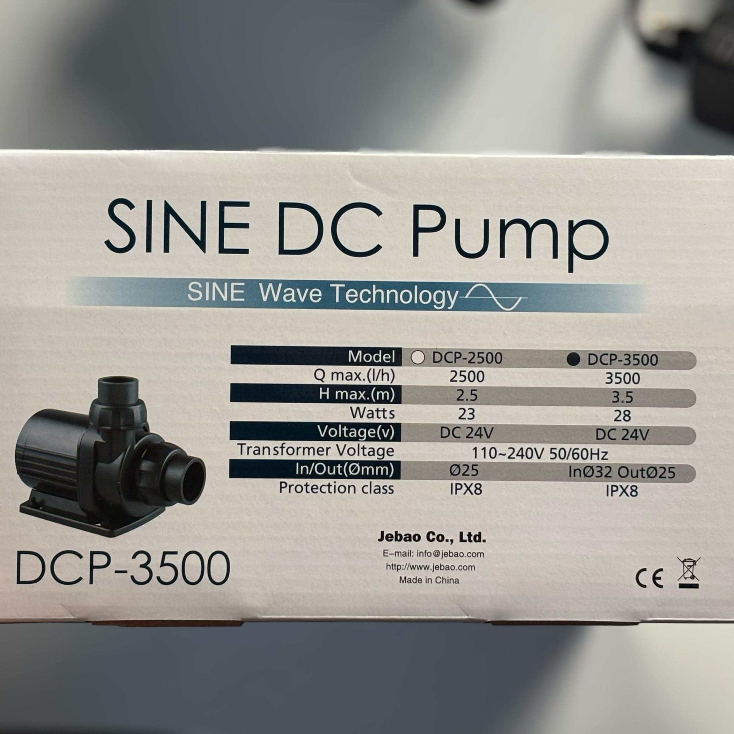 JEBAO DCP-3500 Bomba de Retorno para Acuario, 3500 L/h, 28 W, 24 V, Caudal Regulable, Controlador Electrónico