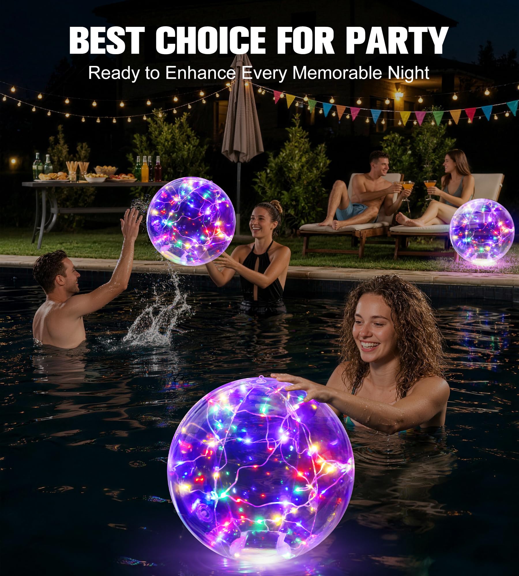 LuxBlue Luci per Piscina Solari, 38cm Luci LED Piscina Galleggianti Gonfiabile, Sfera Luminosa per Piscina a Illuminazione Colorata, IP68 Impermeabile Lampade per Piscina, Giardino, Festa - 2PCS