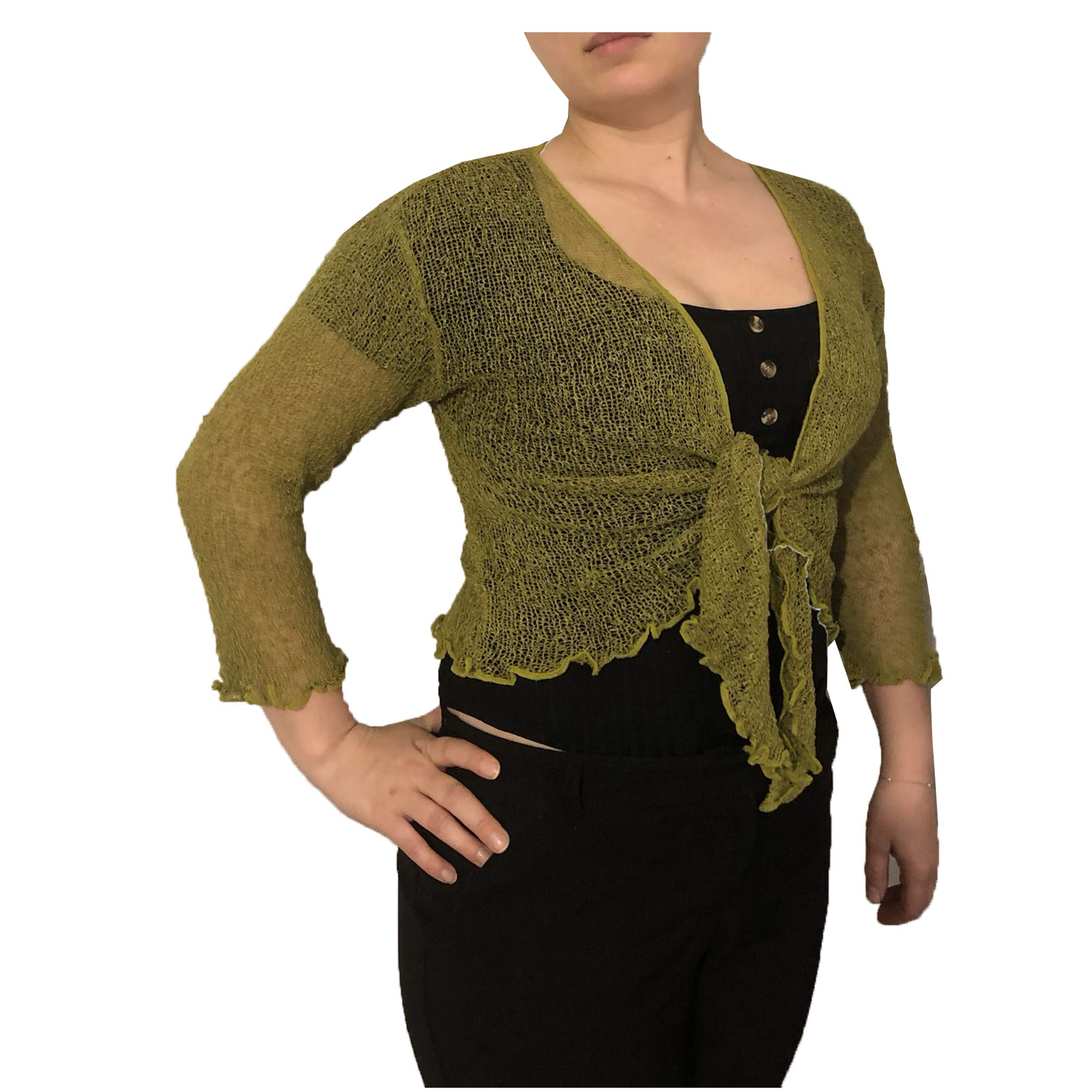 Exclusive Ladies Plain Knitted Cropped TIE UP Bolero Shrug TOP - Massive FIT (Kiwi)