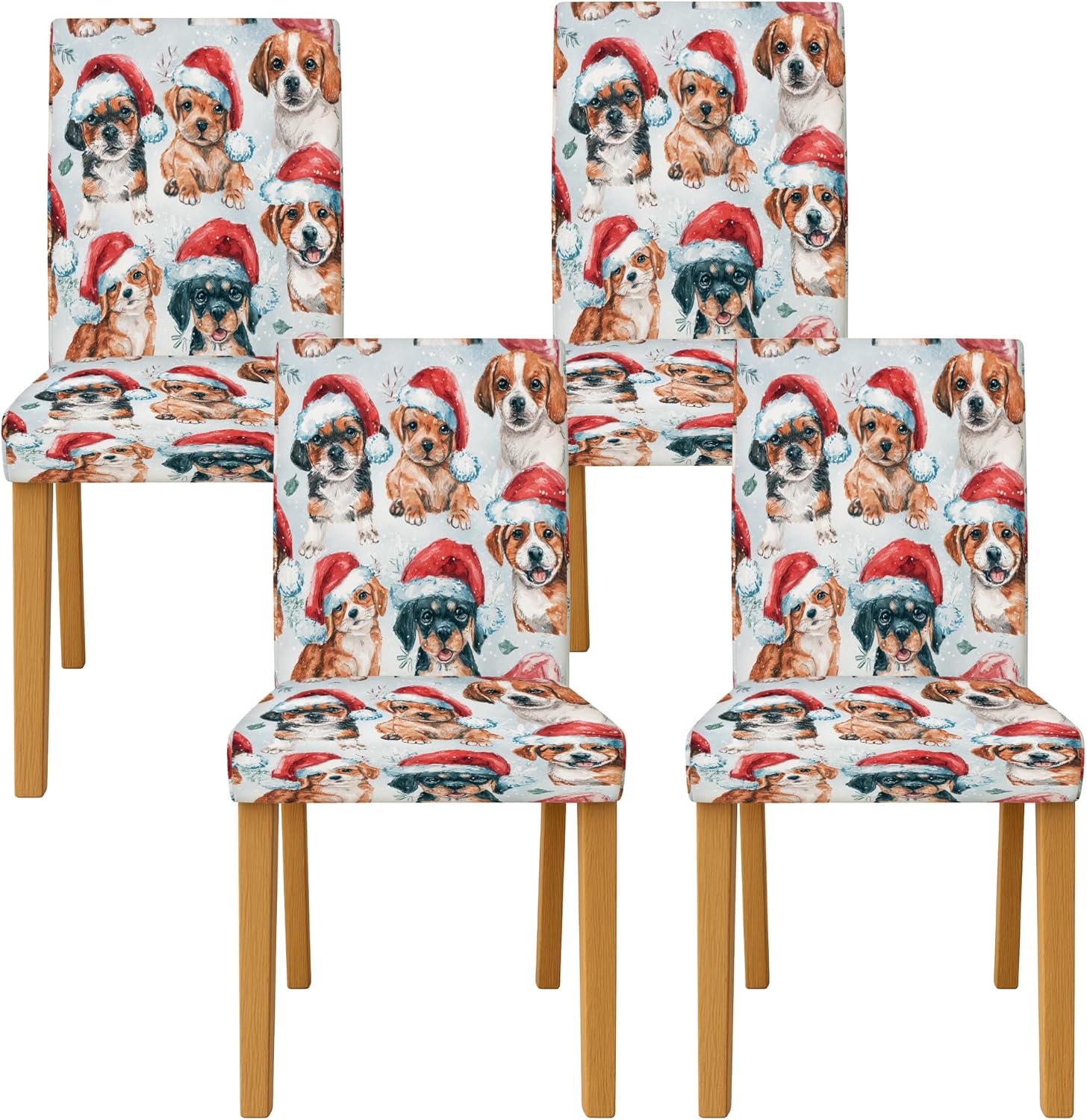 Dog Chair Covers for Dining Chairs, Christmas Fanciful Santa Hat Paw Print Xmas Red Spandex Washable Elastic Chair Protector Covers Decor for Kitchen Living Room Party 4pcs