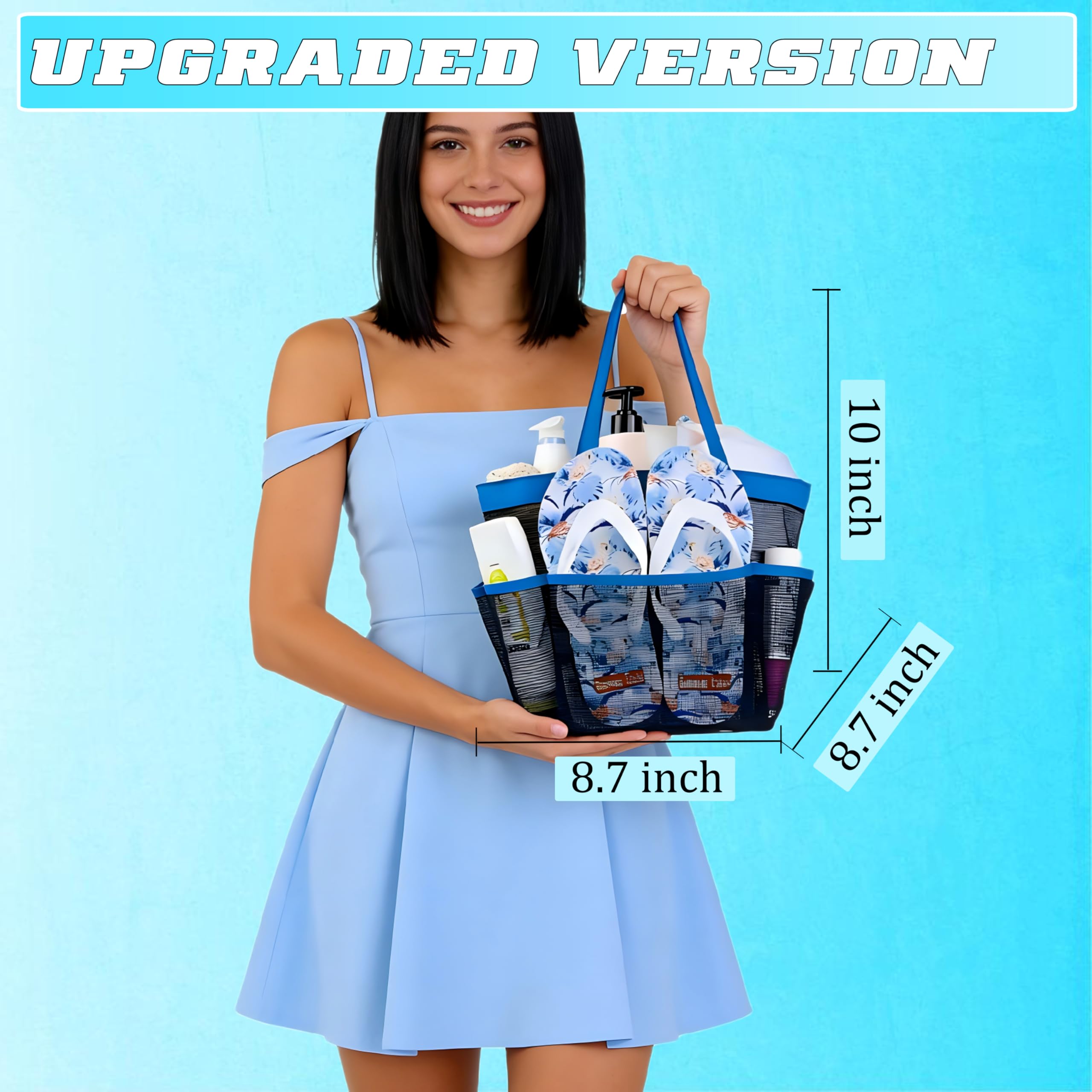 Blue : Mesh Shower Caddy, Quick Dry Shower Tote Bag Oxford Hanging Toiletry and Bath Organizer are Perfect for College Dorms, Gym, Shower, Swimming and Travel by Attmu, Blue 1