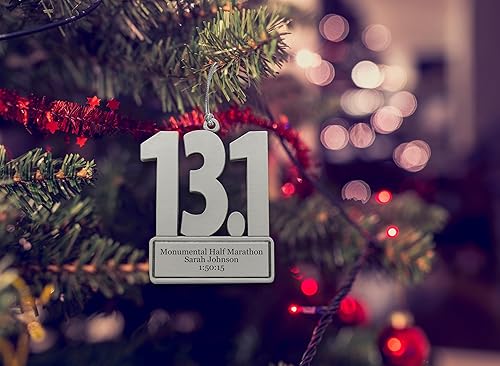 Miniatura 3 de Indiana Metal Craft Half Marathon 13.1 con adorno de peltre grabado personalizado para decoraciones navideñas (2 pulgadas)