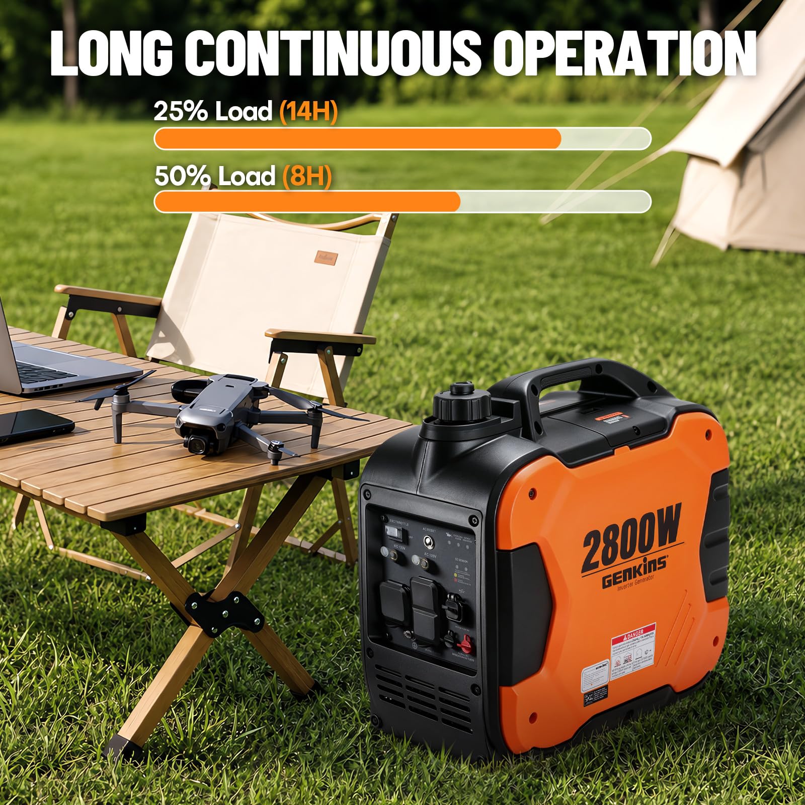 GENKINS Générateur onduleur portable 2300 W ultra silencieux alimenté au gaz, prêt pour caravane, compatible avec CARB EPA, expédition dans 50 États et Porto Rico