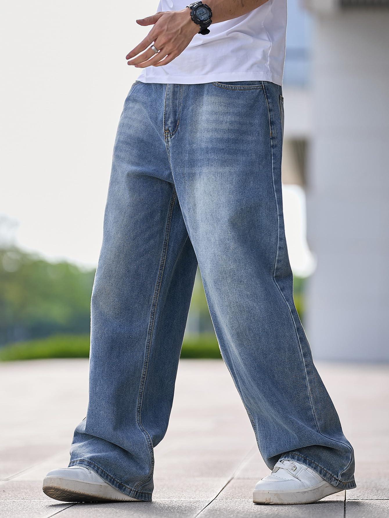 Jeans Baggy Hip Hop para Hombres,Jeans Skater de Pierna Ancha,Pantalones de Denim Holgados
