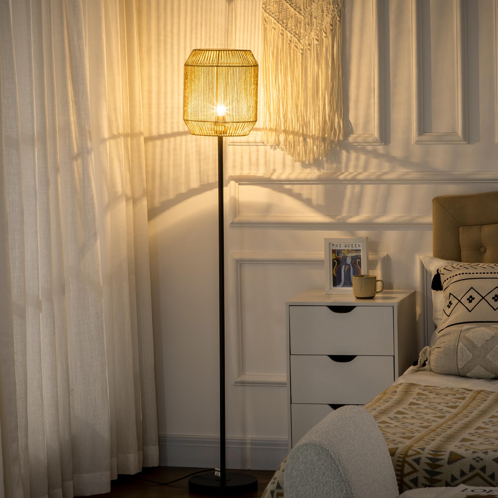 HOMCOM Lampadaire sur Pied Vintage en Métal Design Naturel Ø 26 x 164H cm