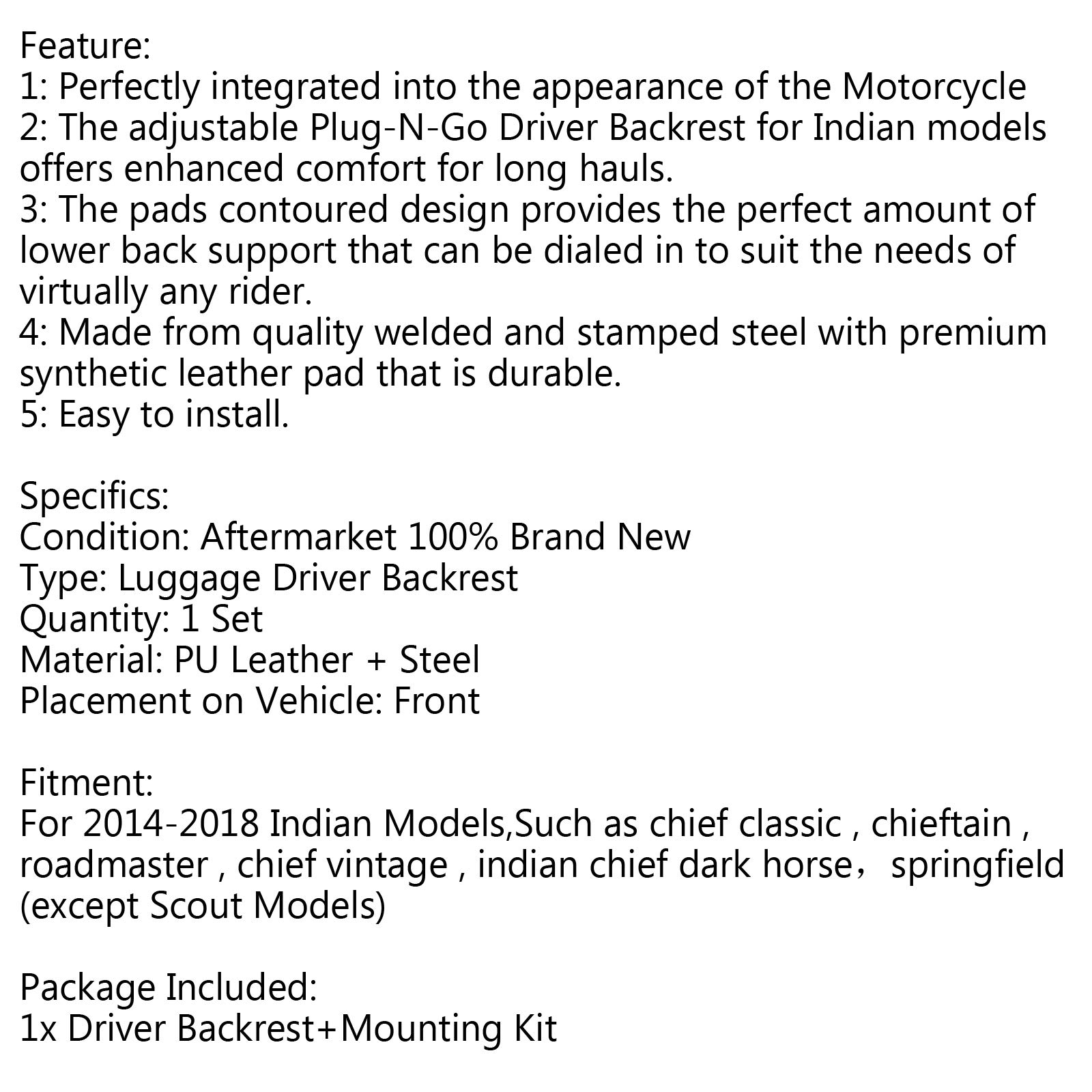 Topteng Plug-in Pilote Kit de Montage + Dossier pour Indi-Un Chef de Clan Roadmaster 14-18 BLK