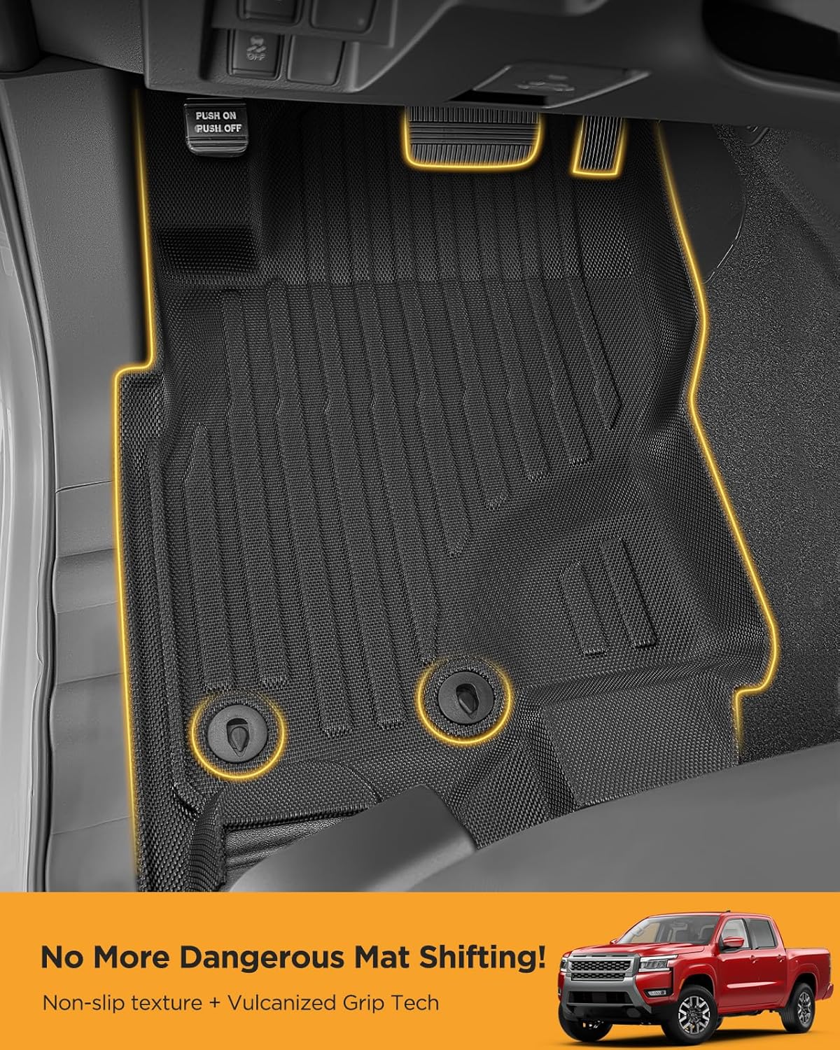 All Weather Guard Floor Mats for Nissan Frontier 2022 2023 2024 2025, Heavy Duty Front Row Liners Custom Fit for Crew/King Cab (S/SV/SL/PRO-X/PRO-4X), Black Anti-Slip Waterproof Carpet Car Accessories