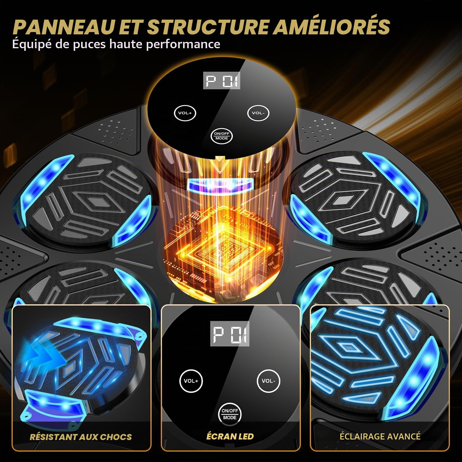 Machine de boxe musicale 2026 pour adultes et enfants, équipement d'entraînement de boxe Bluetooth intelligent avec gants à montage mural, machine de frappe d'entraînement pour la maison, le bureau et