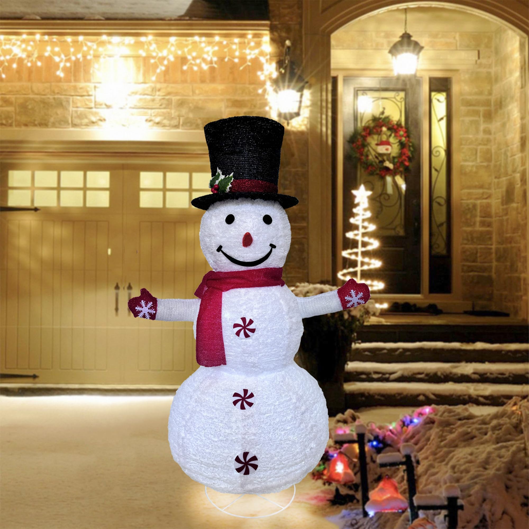 4 Foot Light Up Snowman Christmas Decoration - 120 LED Red Theme Snowman For Indoor/Outdoor