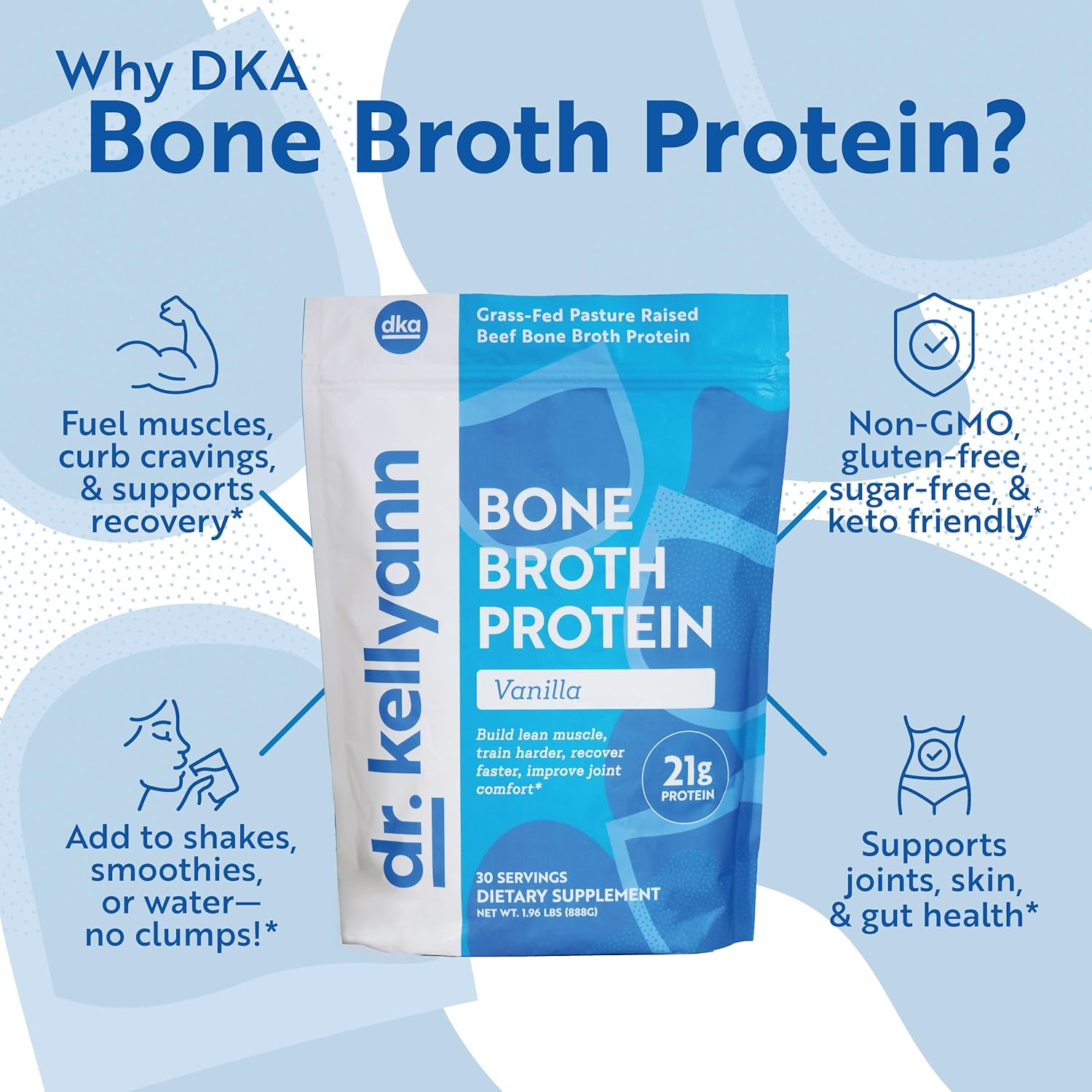 Dr. Kellyann Bone Broth Protein Powder Vanilla (30 Servings) – 21g Protein, Grass-Fed Collagen, Sugar-Free, Keto & Paleo-Friendly, 1 Pack - Image 5
