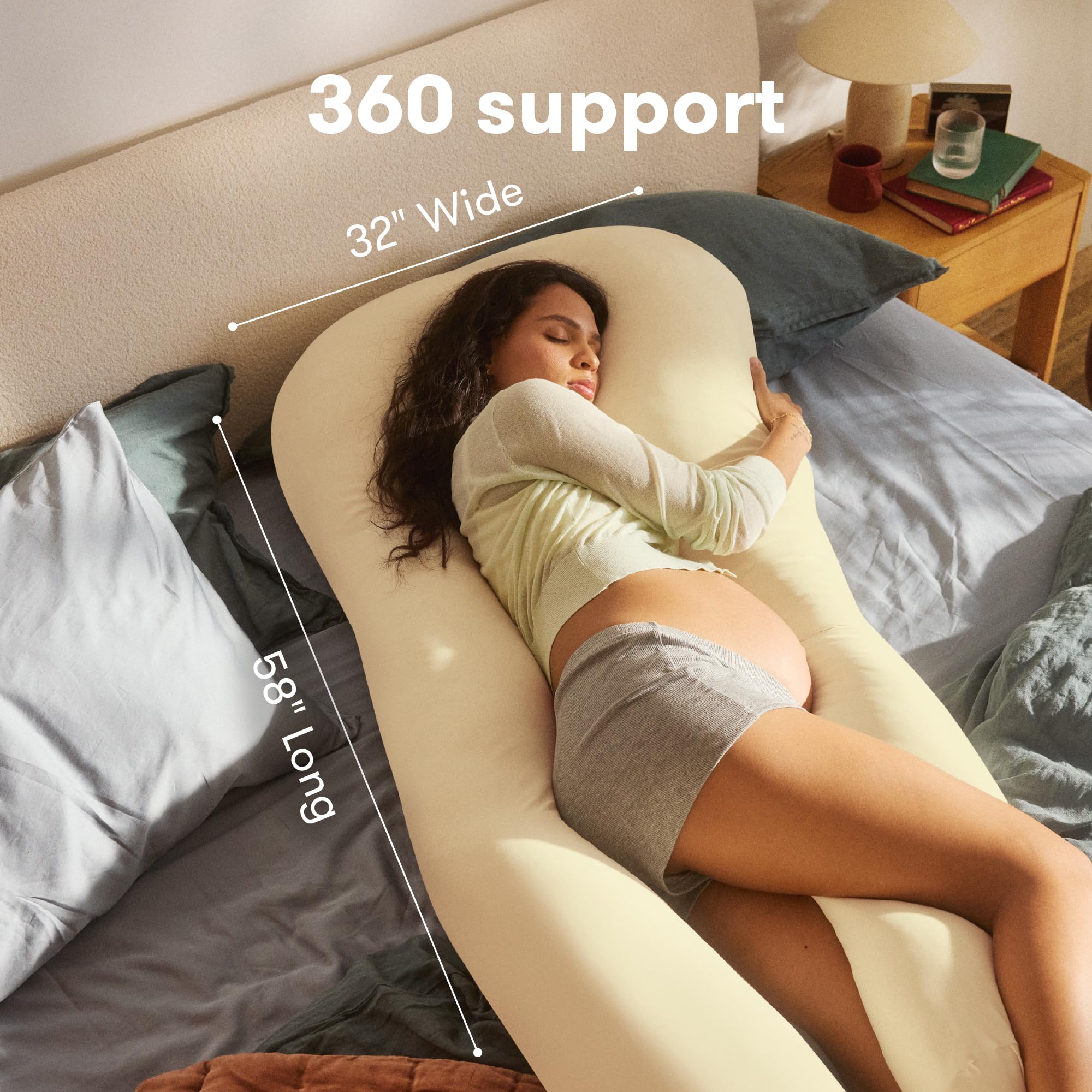 Frida Mom Full Body Support Pregnancy Pillow, Cooling Pregnancy Pillow, Wraps Around for All Over Support, Extended Length to Support from Head to Toe, Easy to Clean, Compact Storage Bag, Ivory - 3