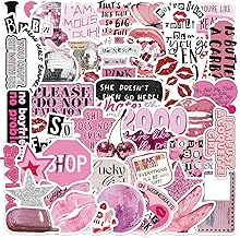Titu ki baatein 50Pcs Pink Fashion Aesthetic Sticker Pack for Girls Women, Vinyl Waterproof Retro Pop Culture Girly Decals for Notebooks Mobile Phones Diaries.