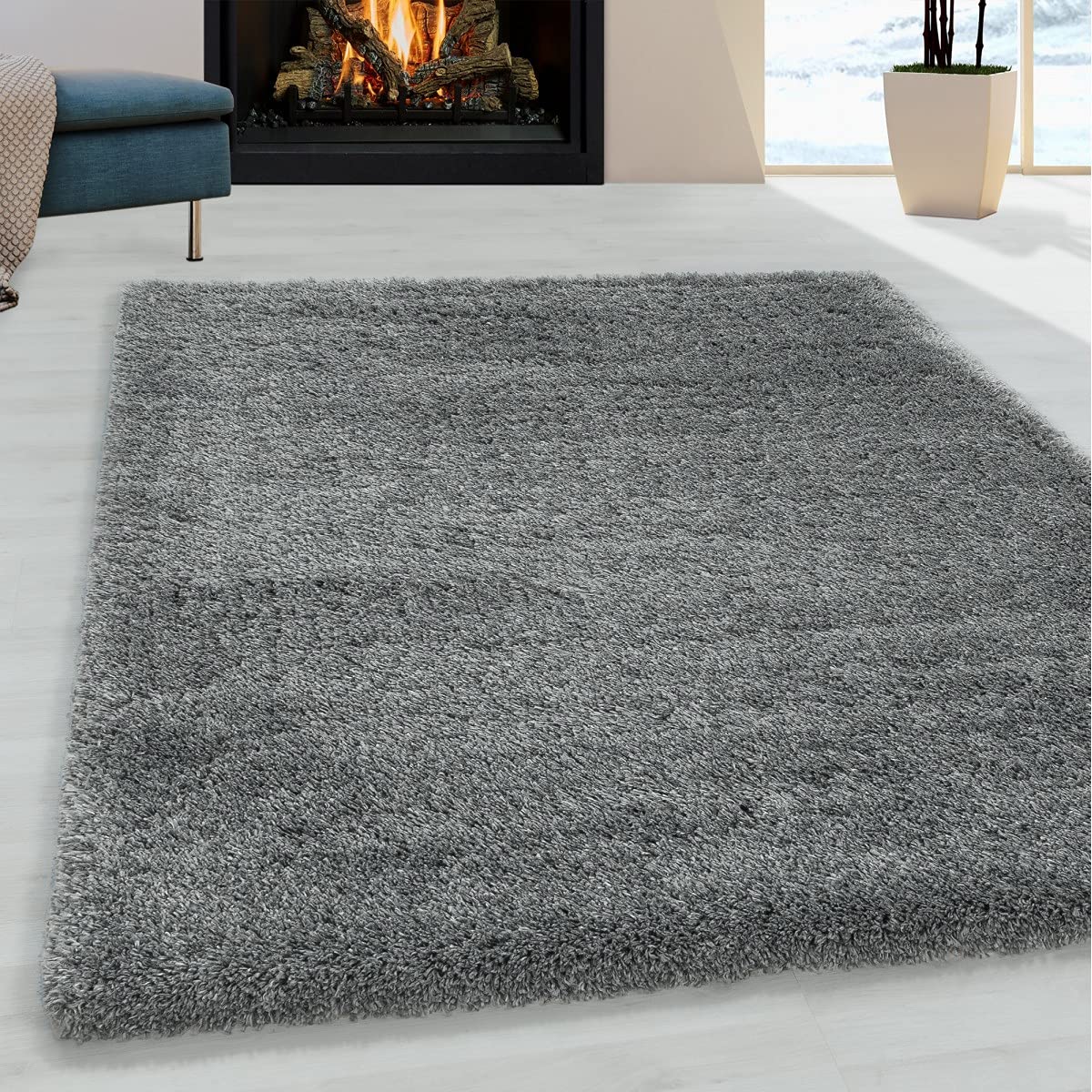 Tapis à poils longs grand format gris clair 280x370 pour chambre