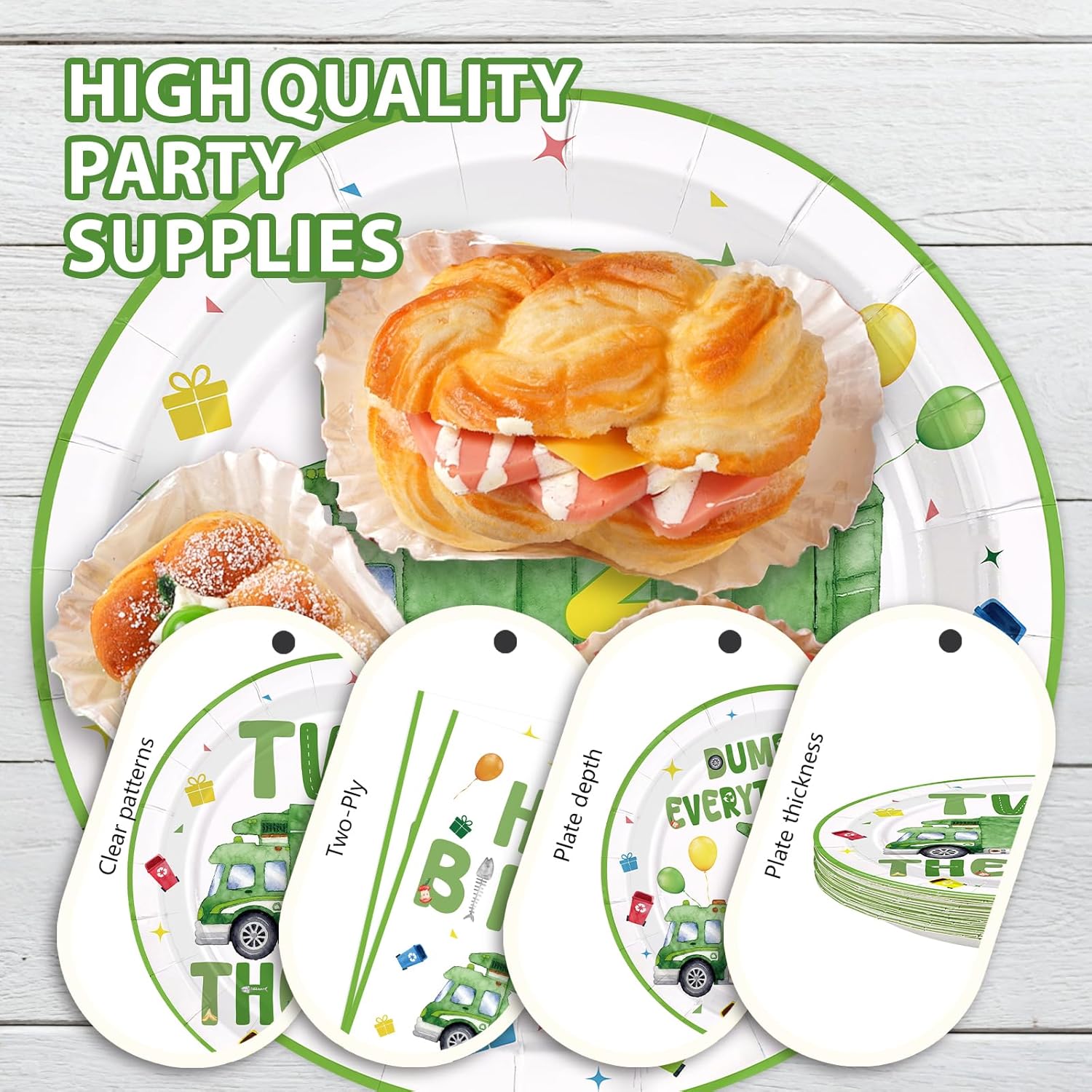 96Pcs Trash Truck 2nd Birthday Party Decoration Green Garbage Truck Plates and Napkins Two The Dump Tableware Set for 2 Years Old Kids Boys Recycling Rubbish Trucks Birthday Party Supplies Serves 24