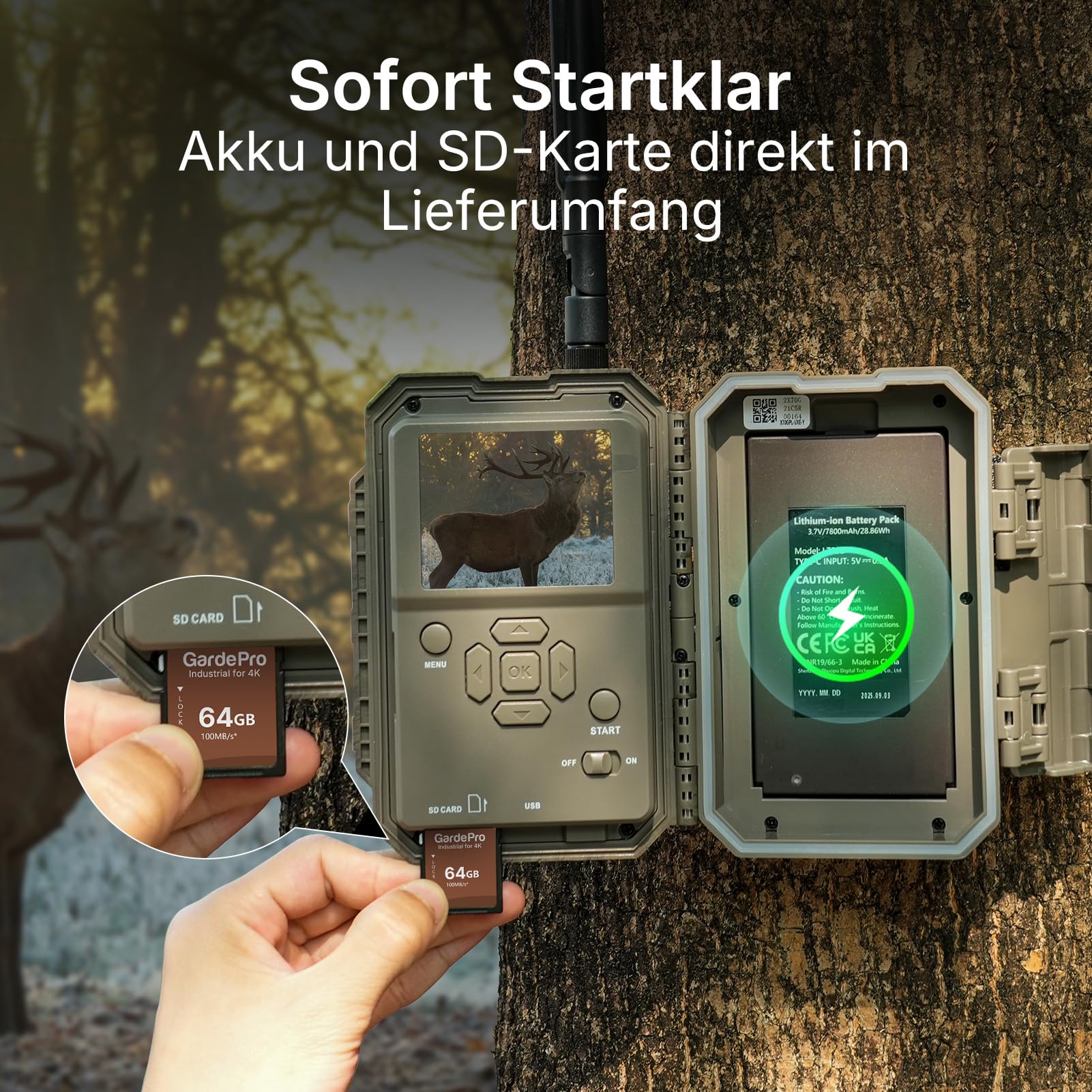 GardePro X70 Pro 4G LTE Wildkamera WLAN mit Live-Streaming und GPS, 7800mAh Akku und 64GB SD Karte, 48MP Wildkamera mit Handyübertragung App, Wildtierkamera mit Bewegungsmelder Nachtsicht