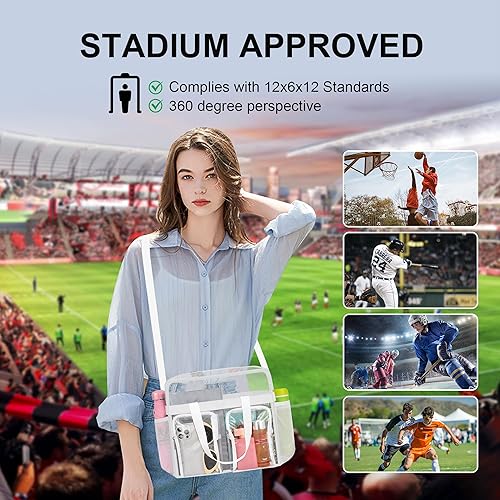 Vista 195 de Oraben Bolsa transparente transparente aprobada para estadios de 12 x 6 x 12 pulgadas, bolsa de estadio para trabajo, juegos deportivos, gimnasio