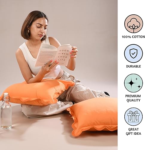 Miniatura 2 de Folkulture Fundas de almohada  (18 x 18) Juego de 2 fundas de almohada naranja de otoño para decoración de sala de estar de otoño  Almohada bohemia