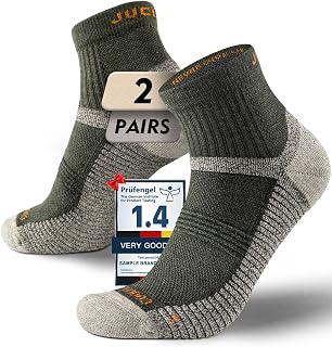 Juclise Men's Lightweight Quarter Merino Wool Hiking Socks 2 Pair, Thin Breathable Anti-Blister Moisture Wicking
