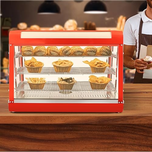 Miniatura 8 de Estuche comercial cálido de 35 pulgadas para exhibición de alimentos, 3 niveles, calentador de pizza de alimentos con calefacción 3D con iluminación