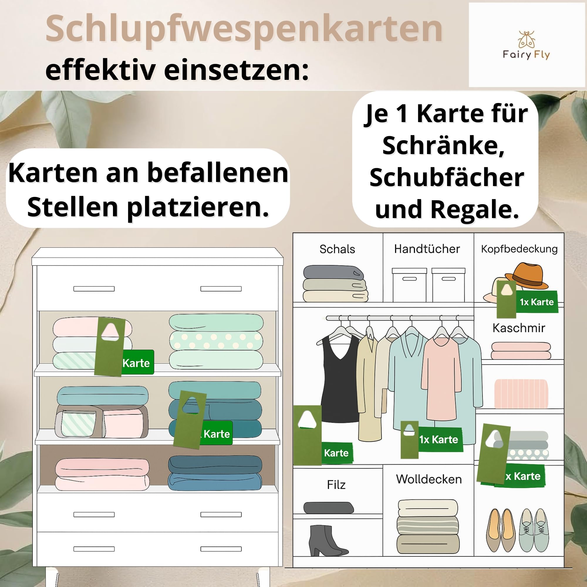 Schlupfwespen gegen Kleidermotten – 100 % Natürliche Schädlingsbekämpfung ohne Chemie | Nützlinge Gegen Motten & Larven im Kleiderschrank (12 Karte x 4 Lieferungen)
