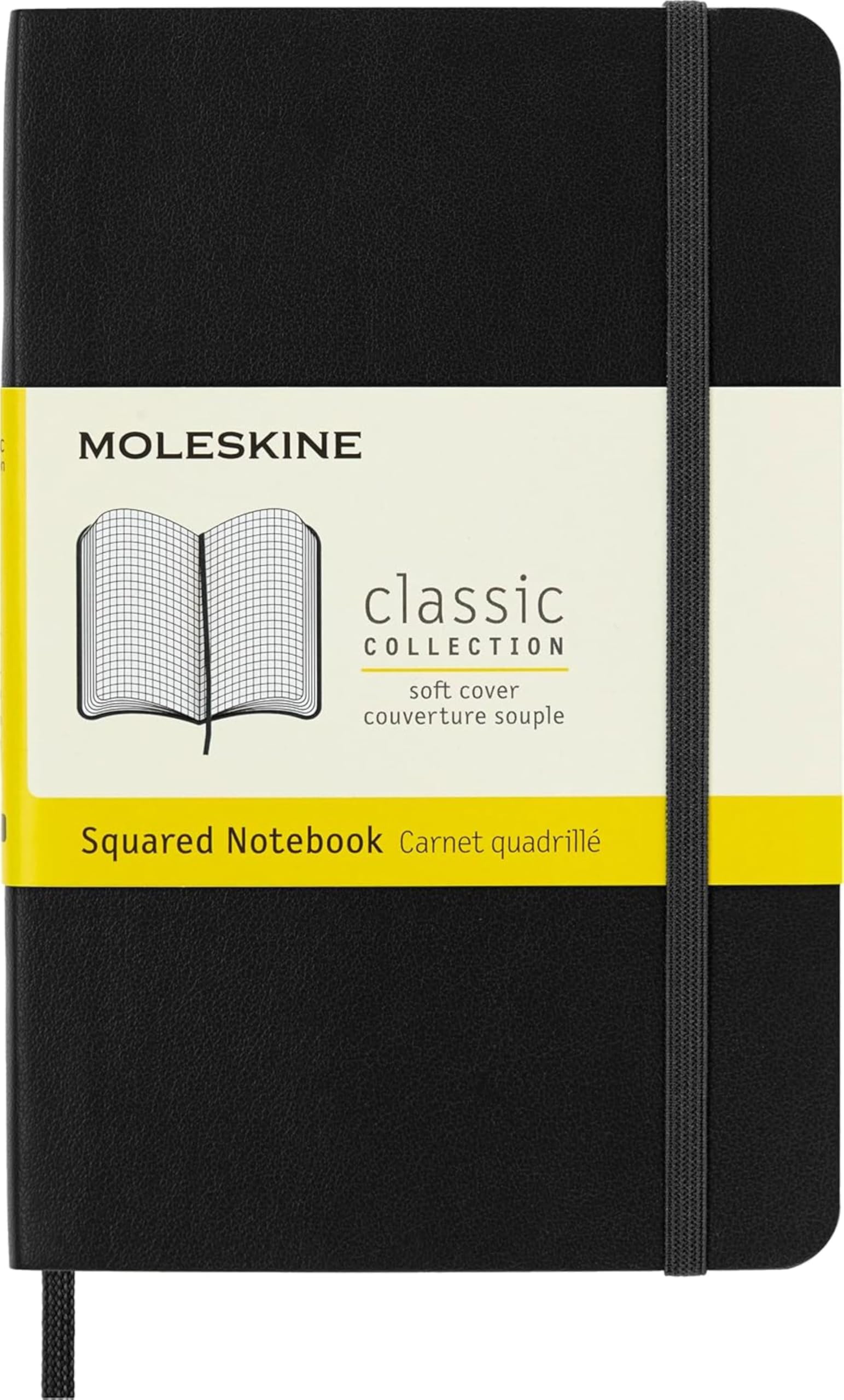 Classic Notebook, Soft Cover, Pocket (3.5" x 5.5") Squared/Grid, Black, 192 Pages