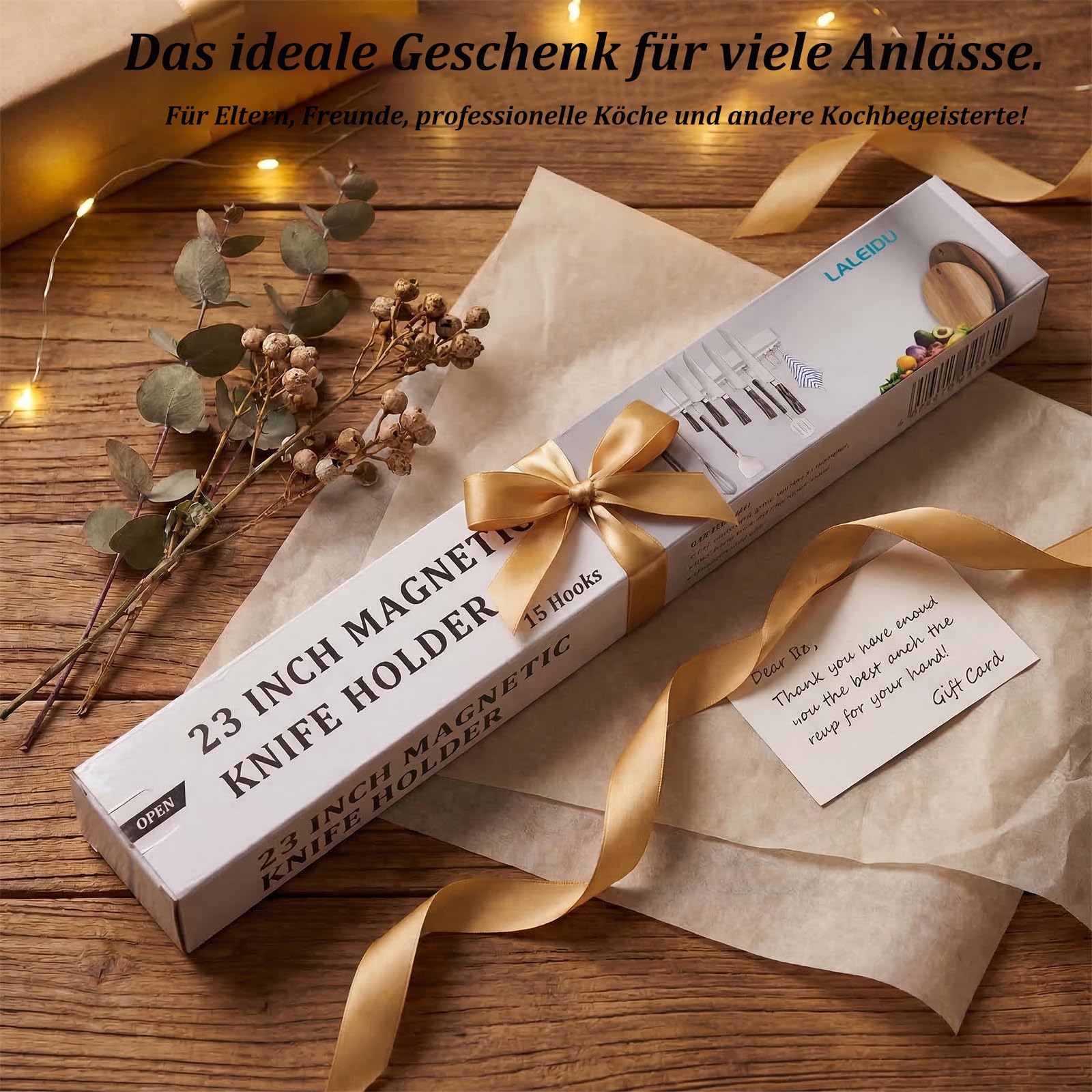 Magnetleiste Messer 59 CM - Starker Magnetischer Messerhalter mit Klebeband/Schrauben/ 15 Haken - Edelstahl Magnet Messerhalter für Messer, Unbestückte Messerblöck
