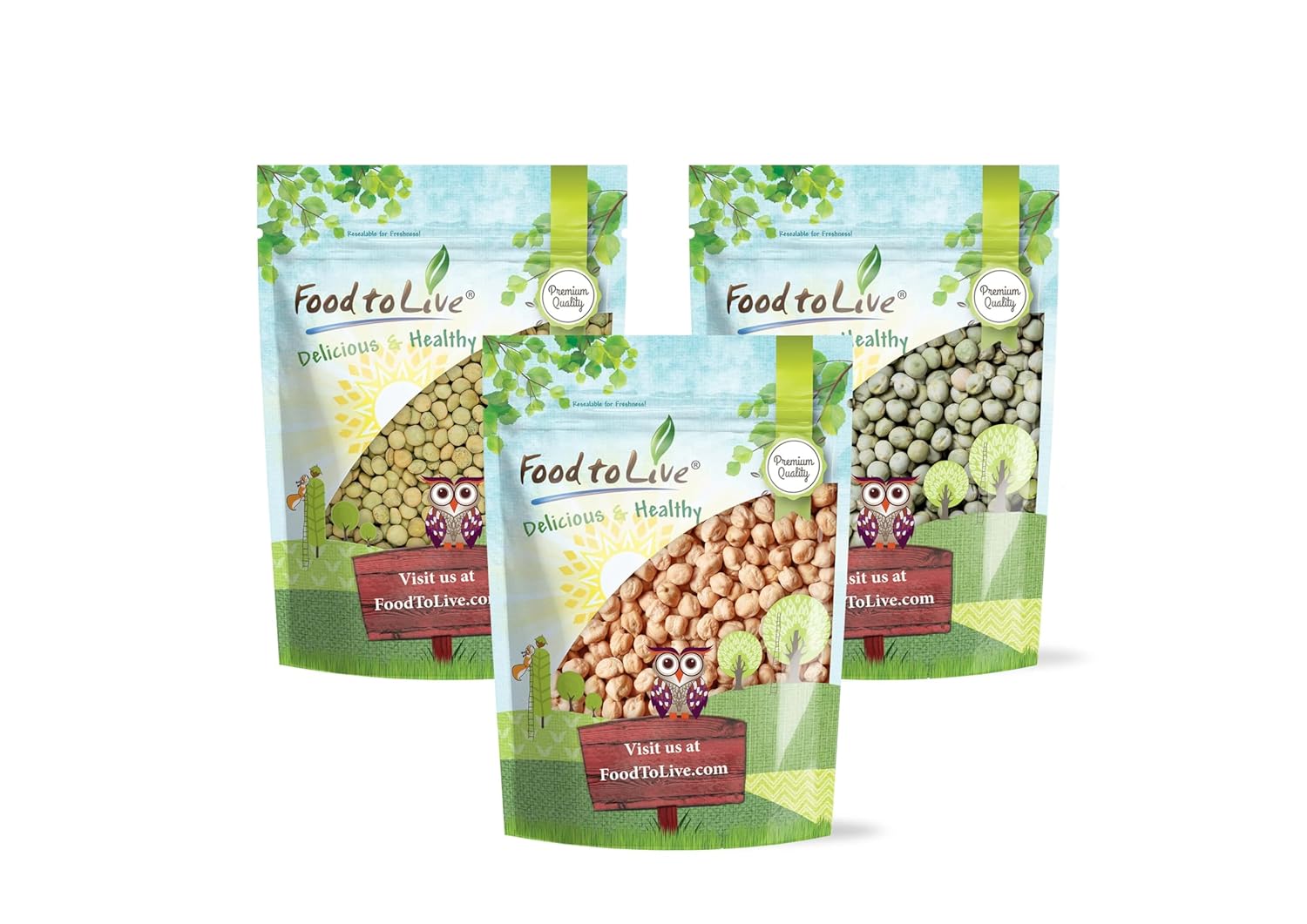 Food to Live Premium Pulses Bundle, 3 Pack – Chickpeas(5 LB), Whole Green Peas(5 LB), Green Lentils(5 LB). Dried Garbanzo Beans and Legumes in Bulk, Raw, Vegan, Sproutable, Rich in Fiber and Protein