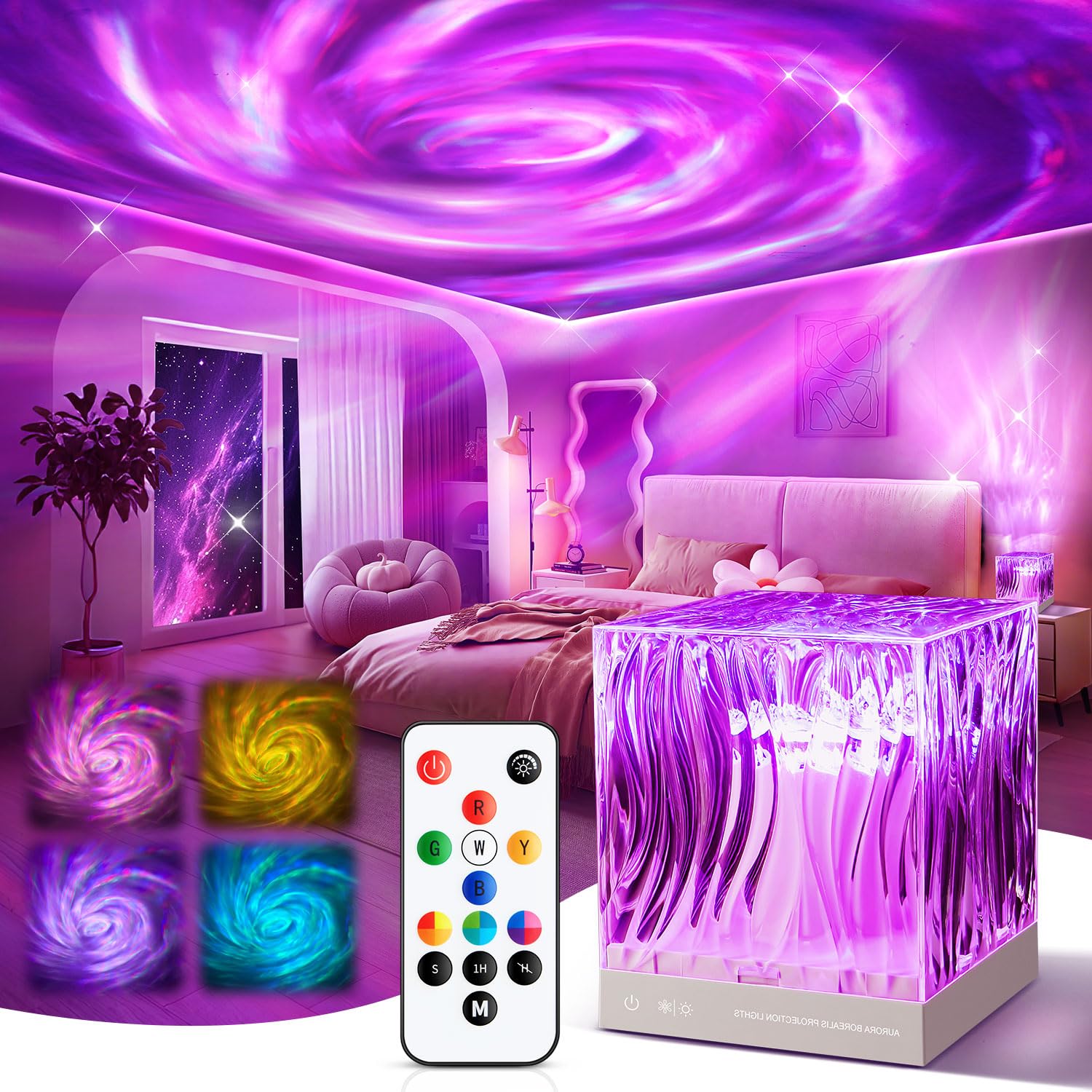 Galaxy Projector for Bedroom,18-Color Solar System Kids Night Light Projector for Bedroom,Remote Night Light for Kids Flower Lamp Tornado lamp Pink Lights,17 Year Old Girl Gift Ideas Purple Room Decor
