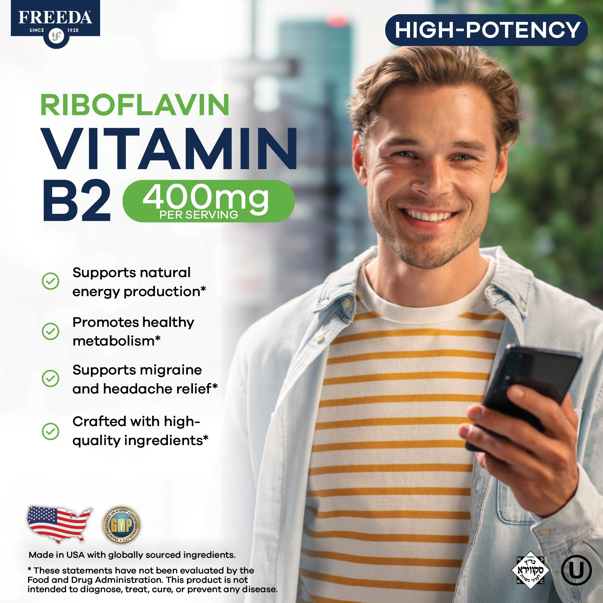 FREEDA Vitamin B2 400mg Riboflavin Supplement - 60 Vegan Tablets — Amazon image 2