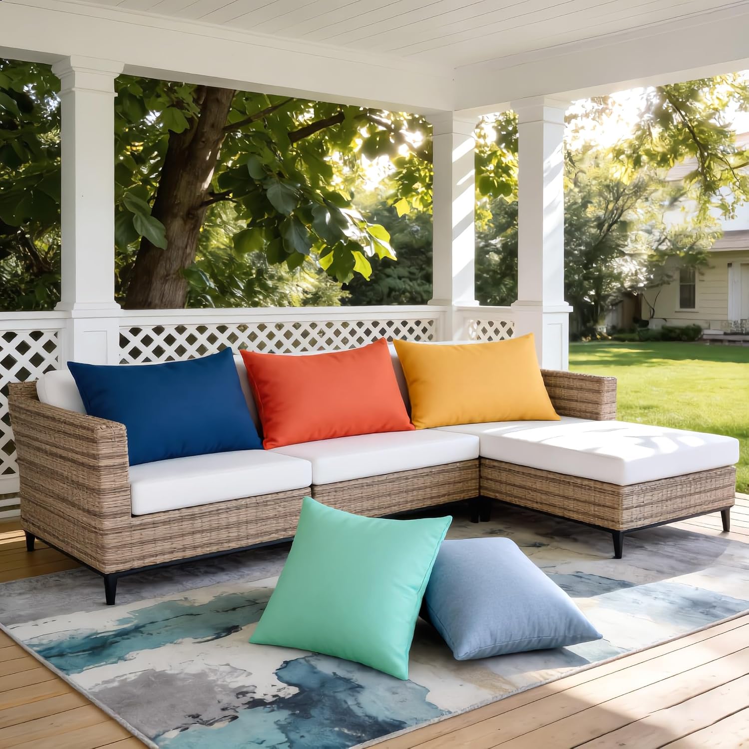 Outdoor Waterproof Throw Pillow Covers Pack of 2 Solid Cushion Covers Decorative Outdoor Pillows Cases for Patio Furniture Couch Balcony Garden Bench