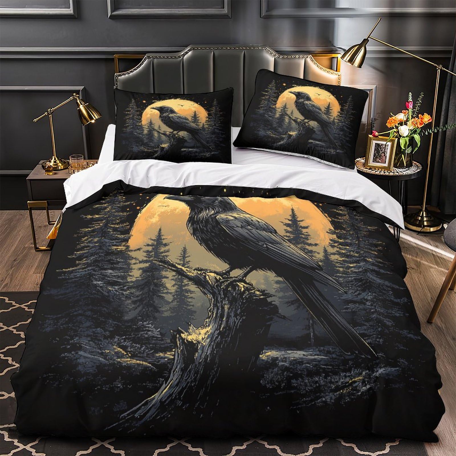 Housse de Couette King 220x240cm en Microfibre Parure de Lit Personnage Mystérieux