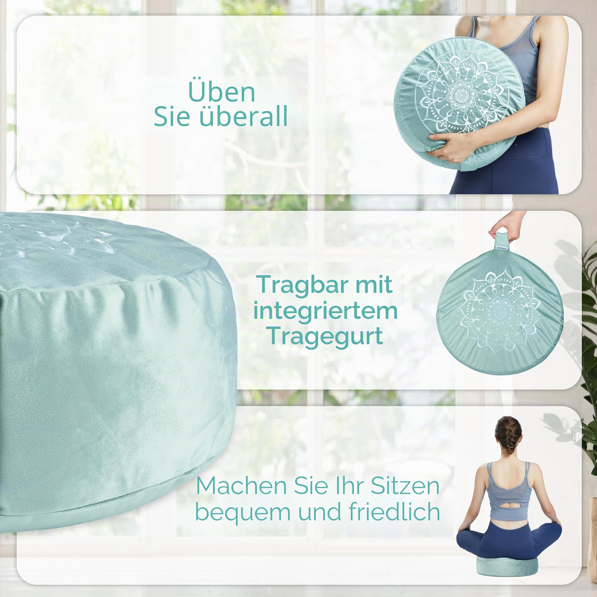 Hihealer Meditationskissen mit Zusätzlichem Samtbezug – Großes Traditionelles Tibetisches Meditationskissen, Yoga Bodenpolster, Zafu gefüllt mit Buchweizenschalen, Frauen