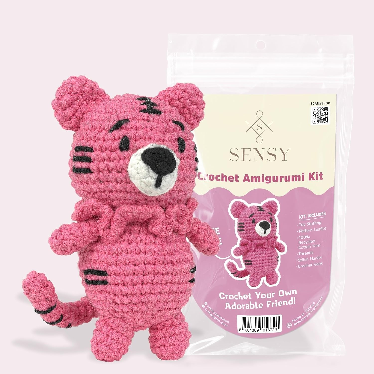 S SENSY Crochet Amigurumi Kit - Recycled Vegan Cotton Yarn Kit Roise Tigre