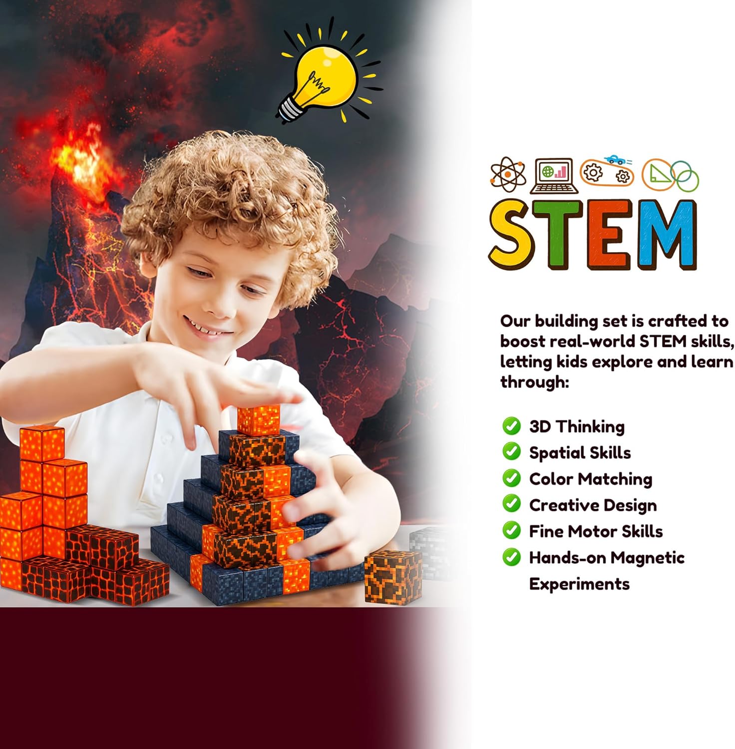 Magnetic Blocks Building Toys - Build Set, Magnet for Boys & Girls Ages 5-7, Buildable Game Elements Gifts Toys for 3+ Year Old Boys & Girls