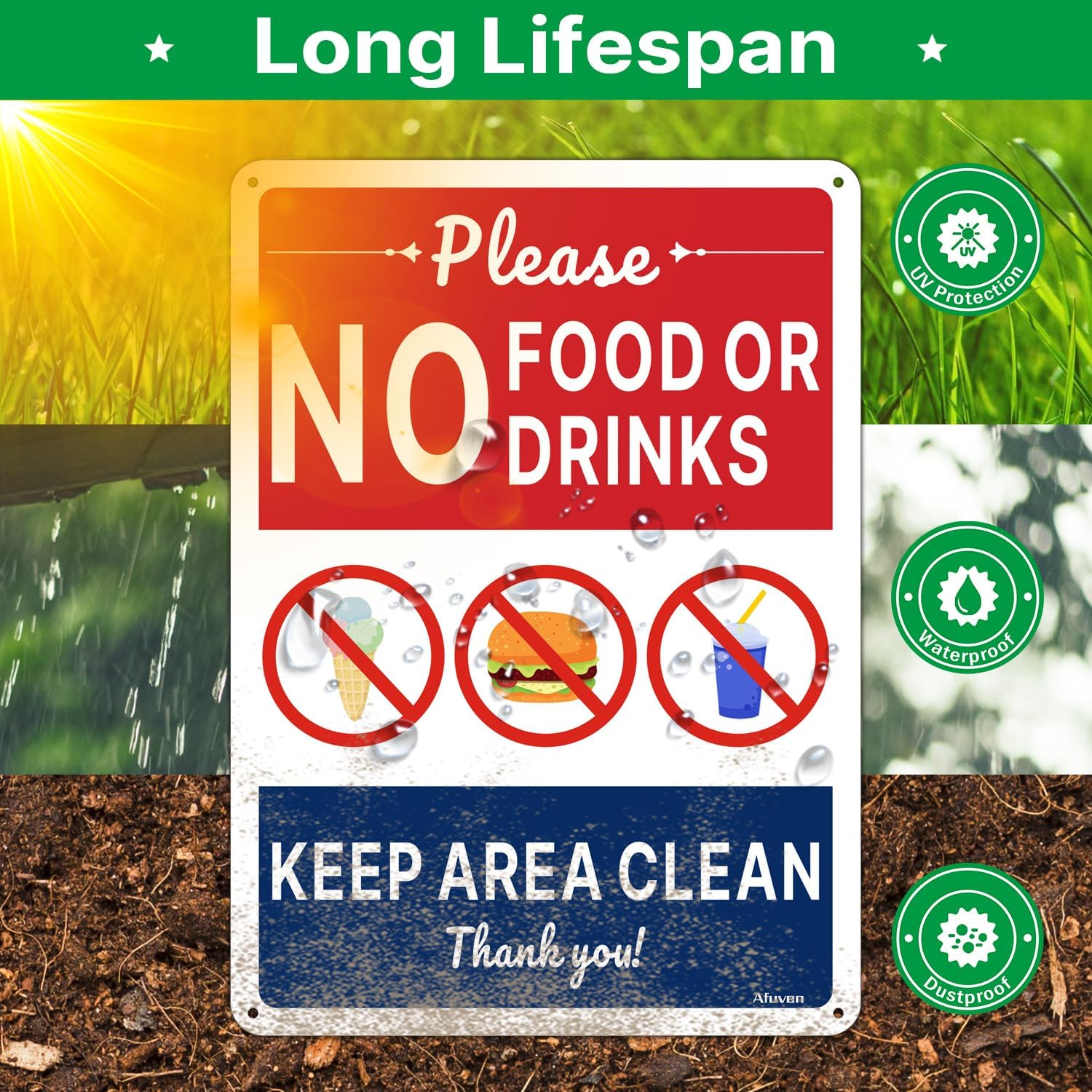 No Food or Drink Keep Area Clean Signs 10 x 7 Inches Rust Free Aluminum Weatherproof Easy to Install Outdoor Use 2 Pack