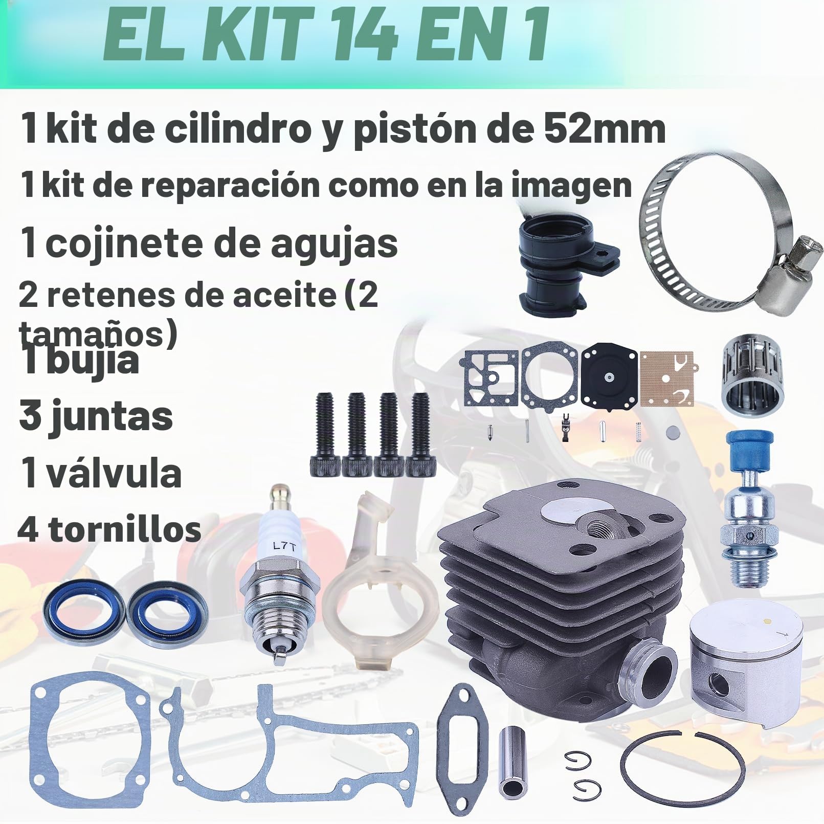 Adefol 52 mm Cilindro Pistón Empaquetadura Kit Para Husqvarna 372XP 371 365 362 375K Big Bore Motosierra con Bujía Cojinete de agujas para 503 93 93 72