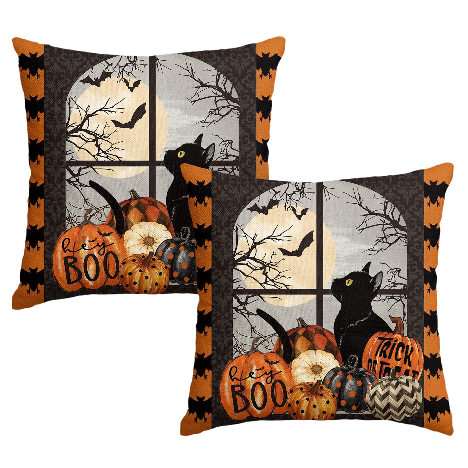 Housse de coussin Halloween en tissu pour canapé avec motif de citrouille