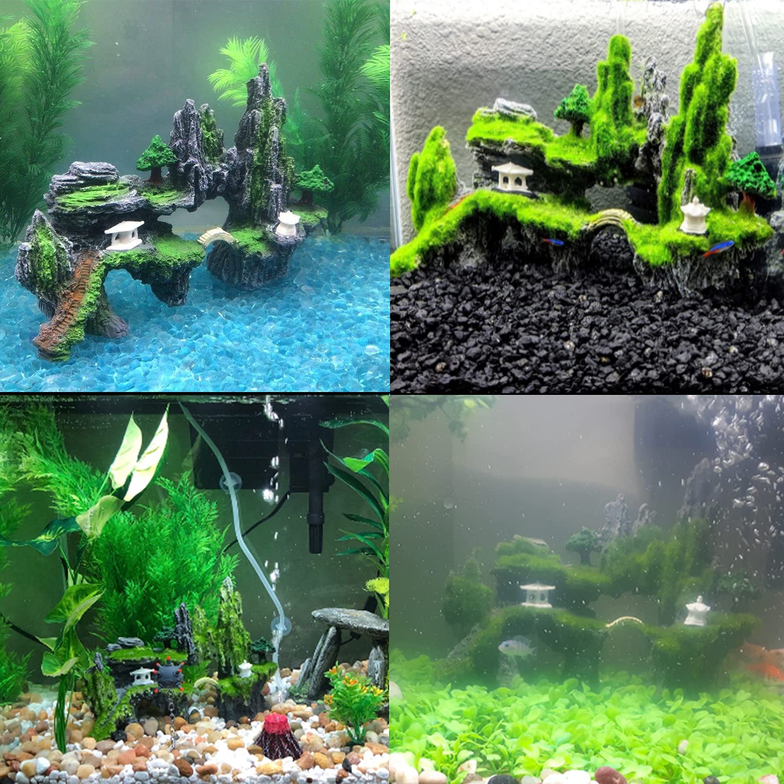 Decoración Acuario Agua Dulce Salada Decoración Acuario Relaxdays - Roca Con Musgo, Cueva Para Peces, 8.5x17cm, Poliresina Escondite Peces Gambas