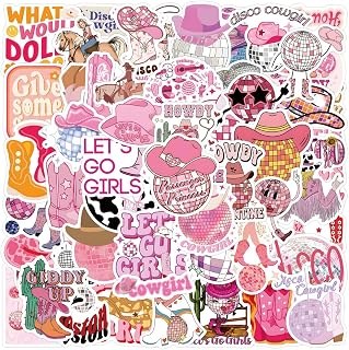 55PCS Disco Cowgirl Stickers Pink Disco Party Decor, Western Cowgirl Aesthetic Waterproof Stickers for Water Bottle, Laptop,Skateboard,Pink Preppy Decor for Teen,Sticker Collectors,DIY Lovers(Disco)
