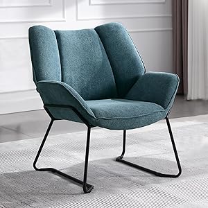 Silla de Chenilla Moderna Silla de Ocio con Reposabrazos,Butacas Individual con Patas Negras Sillón Ocio de Estilo Minimalista para Dormitorio/Sala de Estar,Azul