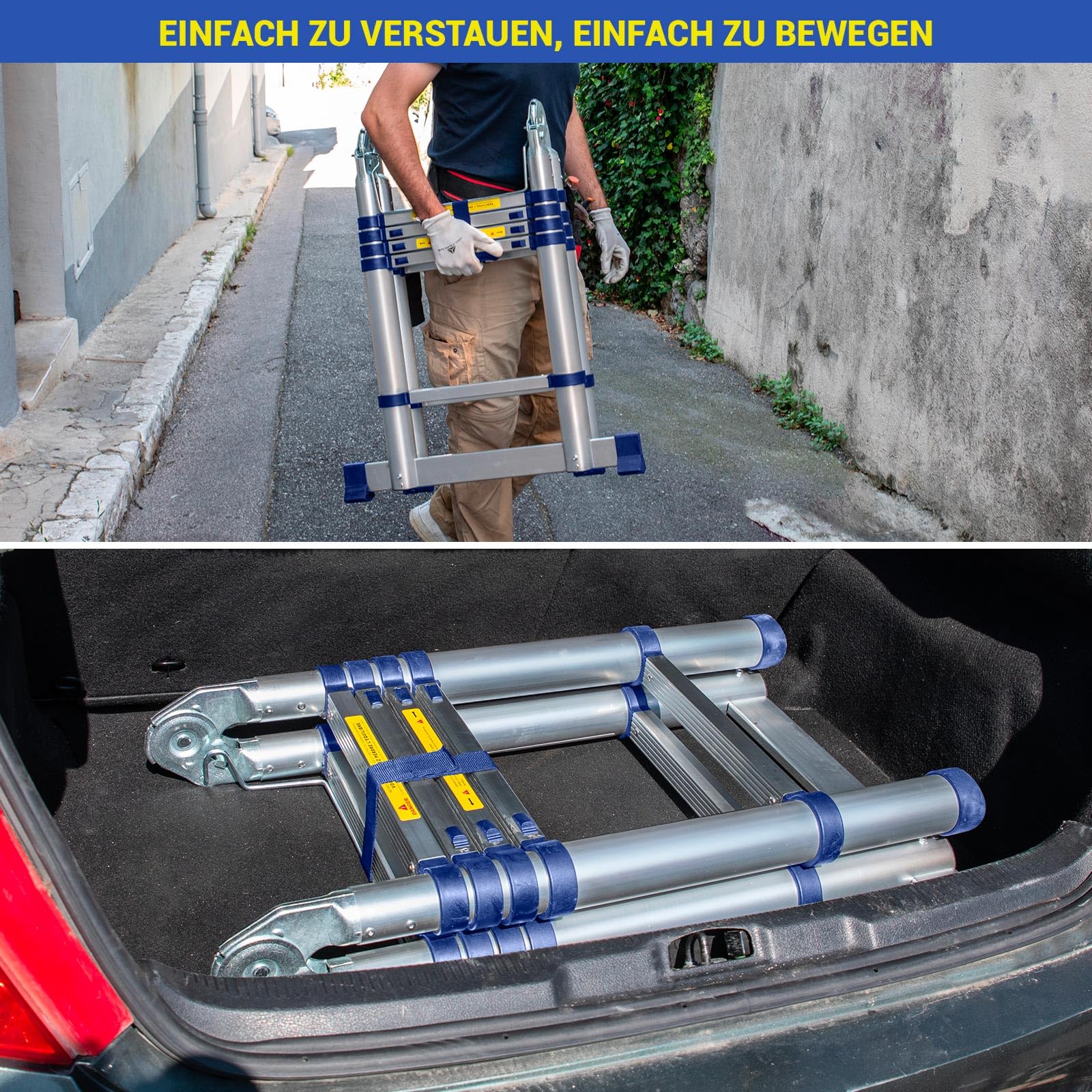 HOSTRÖM Aluminium Teleskopleiter 3,2 m (1,6 + 1,6), gelenkig und faltbar, Ultraleicht, kompakt, Max. Belastung 150kg, Arbeitshöhe bis 4,1m, 5 Jahre Garantie