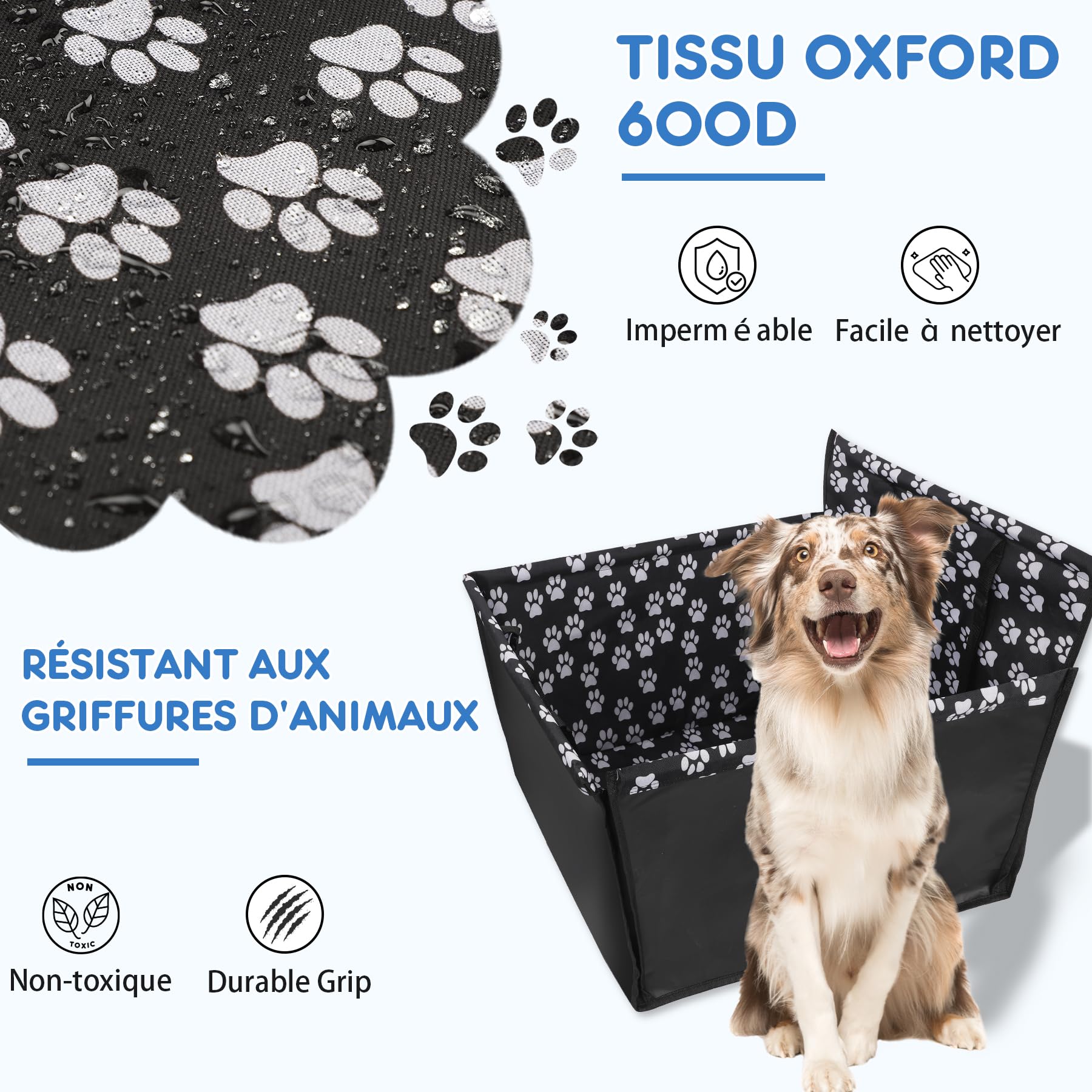 68x57x33 cm Wimypet Siège Auto Chien 3-en-1 Étanche – Panier Chien Voiture, Housse Protection Coffre, Siège Chien Voiture Arrière, Tissu Oxford Durable Facile à Installer