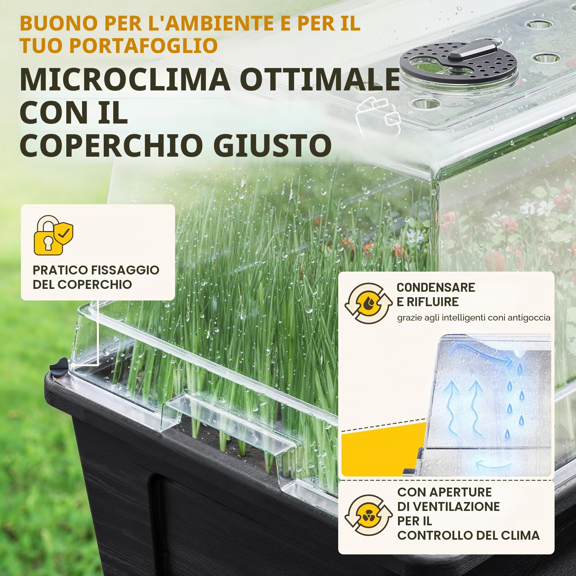 Ondis24, aiuola da giardino Victoria per balcone, vaso da fiori con serra, volume 50 L, serbatoio dell'acqua, irrigazione a goccia, piedini rimovibili, adatto per esterni (Antracite)