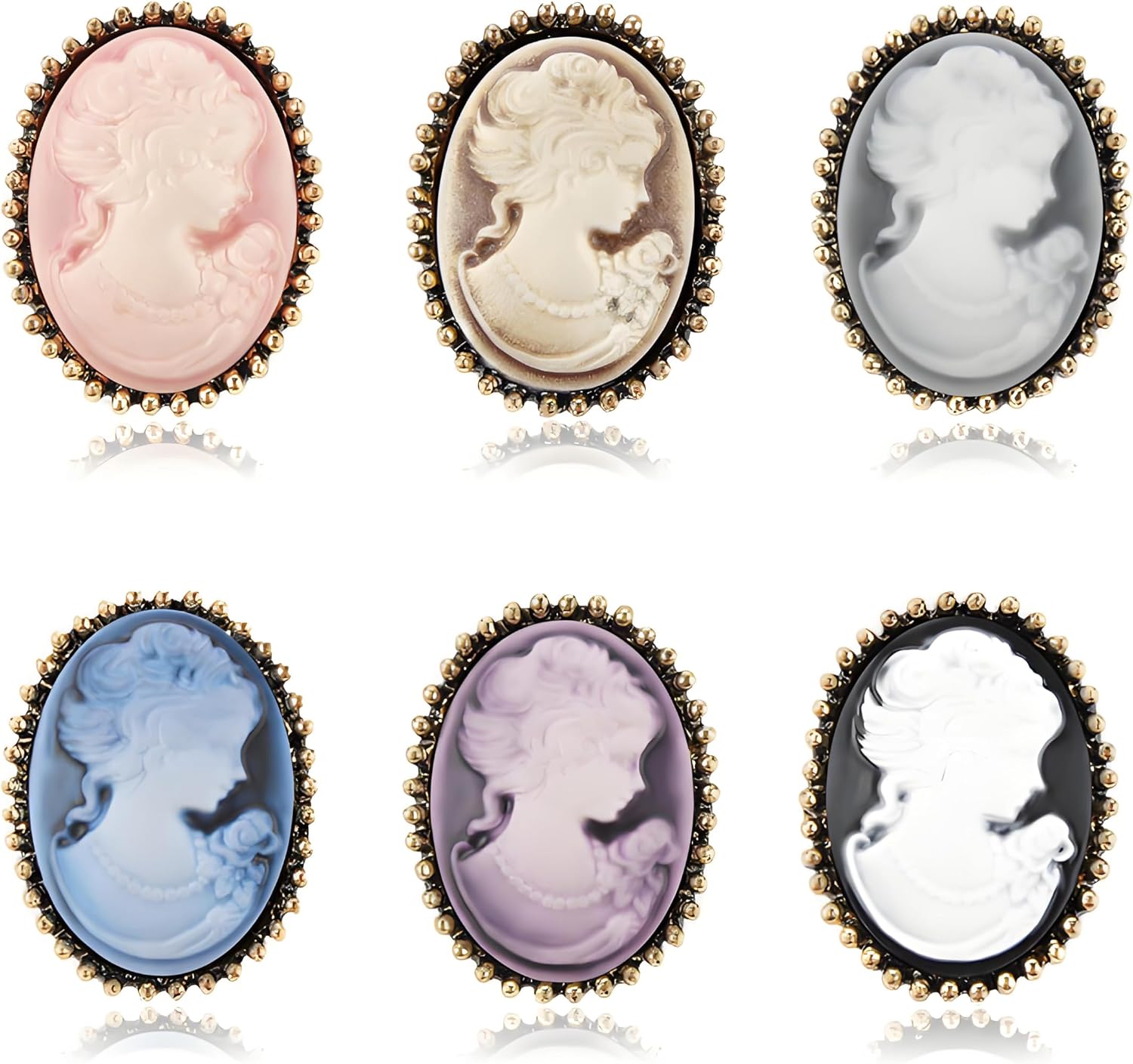 MALOYANVE 6 Pcs Vintage Queen's Cameo Brooch Pins for Women Antique Crystal Oval Lady Portrait Victorian Style Scarf Lapel Pin Corsage Clothes Accessories Party Banquet Jewelry Gifts