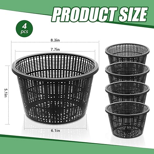 Miniatura 2 de Roshtia 4 cestas hidropónicas de 8.35 pulgadas, macetas de malla de plástico negro acuático para jardín, macetas hidropónicas, cesta de estanque