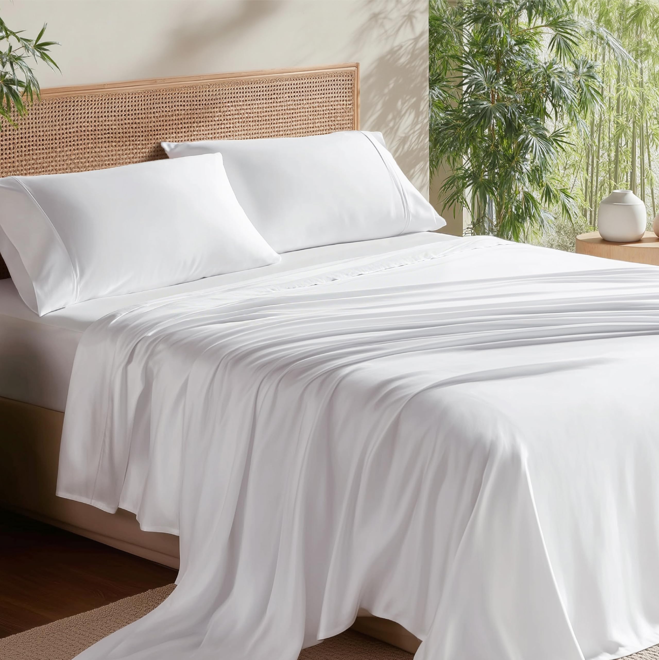 Queen Bedsure White Bamboo Duvet Cover Sets(1 Duvet Cover, 2 Pillow Shams)