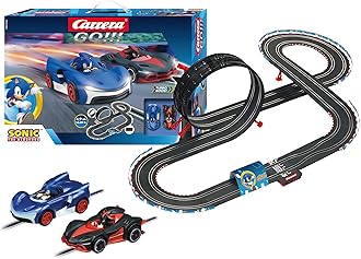 20062566UK GO!!! Sonic The Hedgehog Slot Car Racing Track for Children from 6 Years and Adults, 4.9 m Race Track with Looping and Sonic and Shadow, 2 Hand Controls with Turbo Button