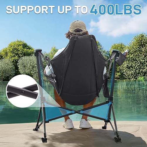 Miniatura 5 de EVER ADVANCED Hamaca acolchada para camping, silla columpio de gran tamaño resistente con portavasos desmontable, silla mecedora plegable portátil