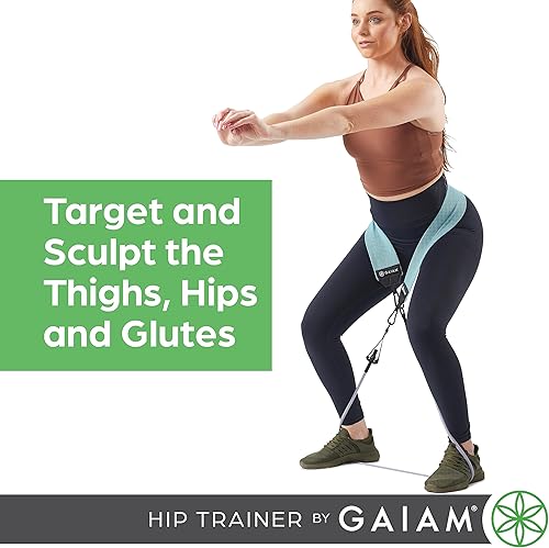 Miniatura 3 de Gaiam Juego de banda para sentadillas y entrenamiento de cadera, banda de resistencia de tela con 3 tubos de resistencia ajustables, equipo de